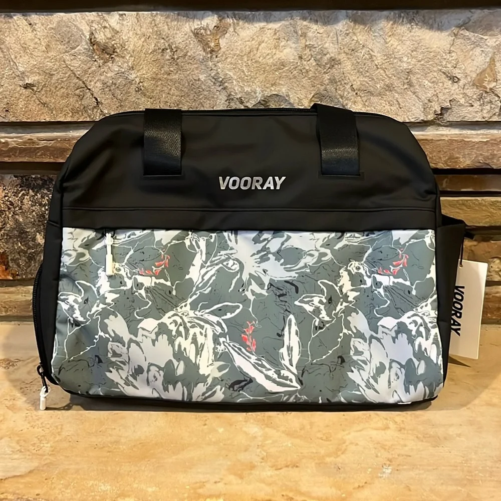 Vooray Trainer Duffel Black and Garden Print Gym Bag